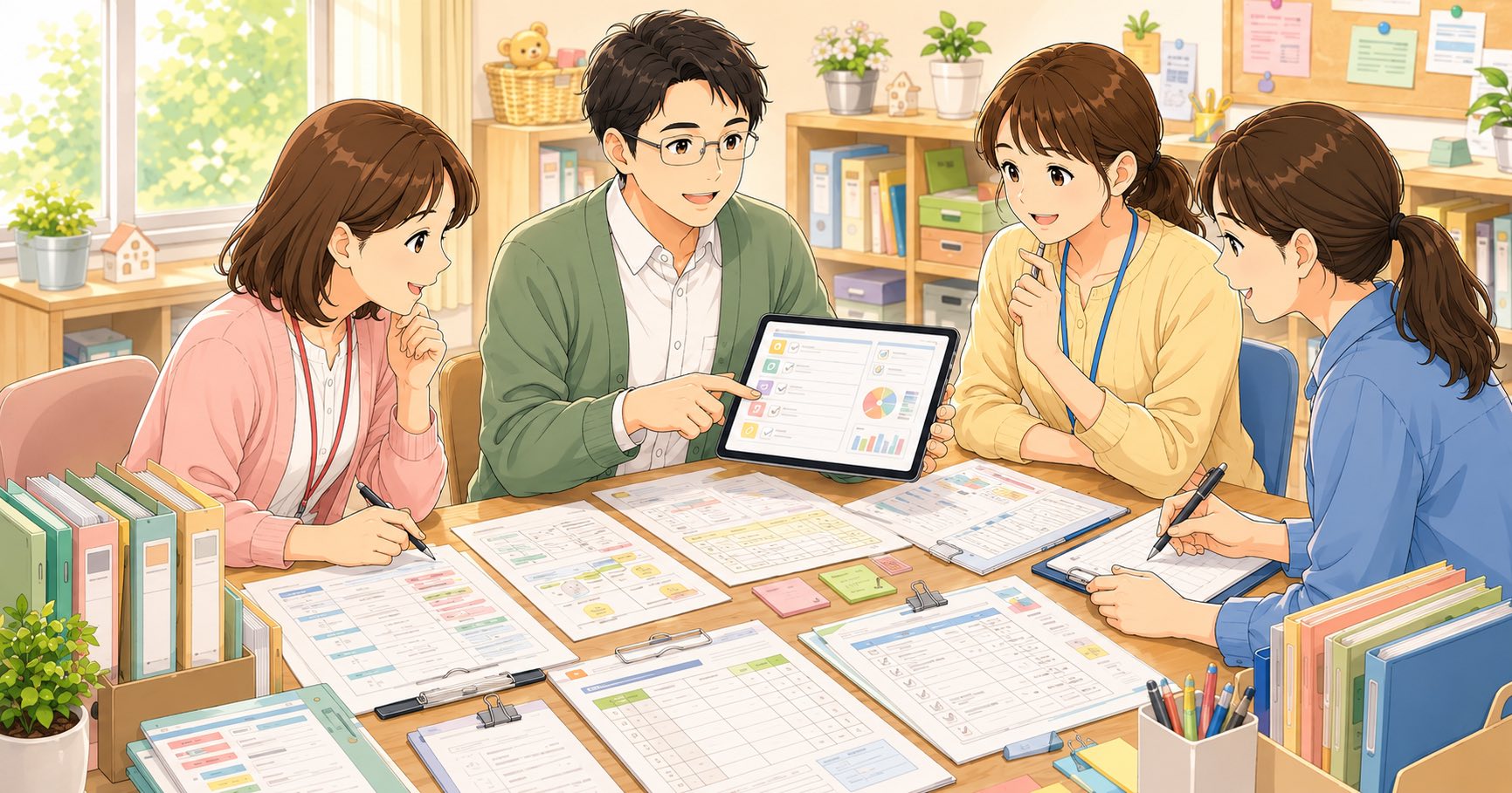 支援者が実務ツールを活用しているイラスト