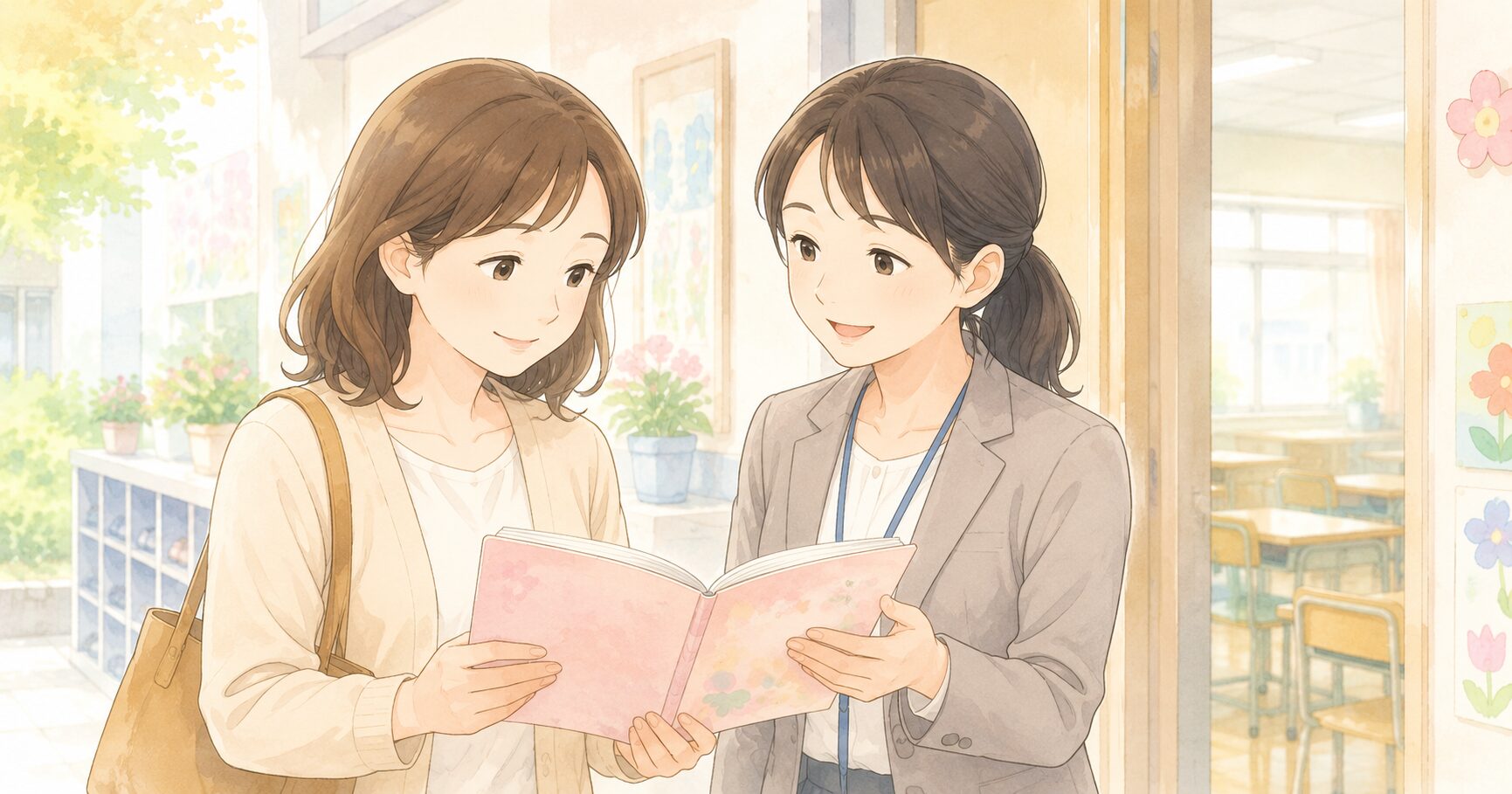 支援記録を書く支援員のイラスト