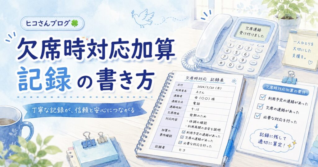 【2026年最新・保存版】放デイ欠席時対応加算の書き方|算定要件・記録の例文・NG/OK例 | ヒコ先生式 療育ツール